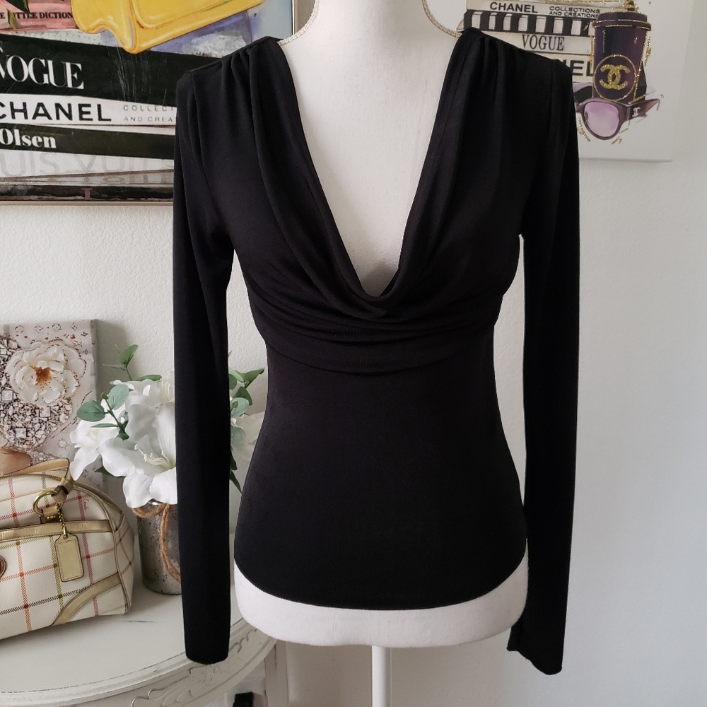 Plunging Neckline Long Sleeve Top
